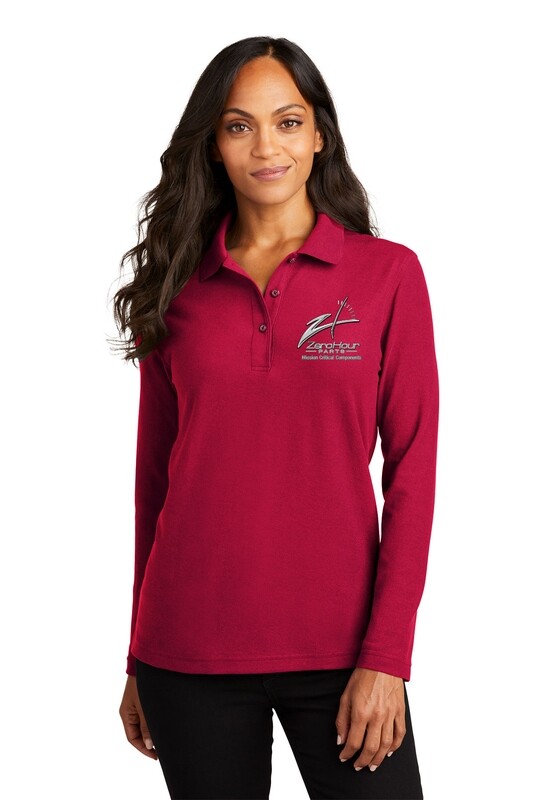 Women's Silk Touch Long Sleeve Polo - Red/Black/White