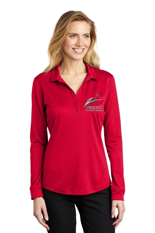 Ladies Silk Touch Performance Long Sleeve Polo - Red/Black