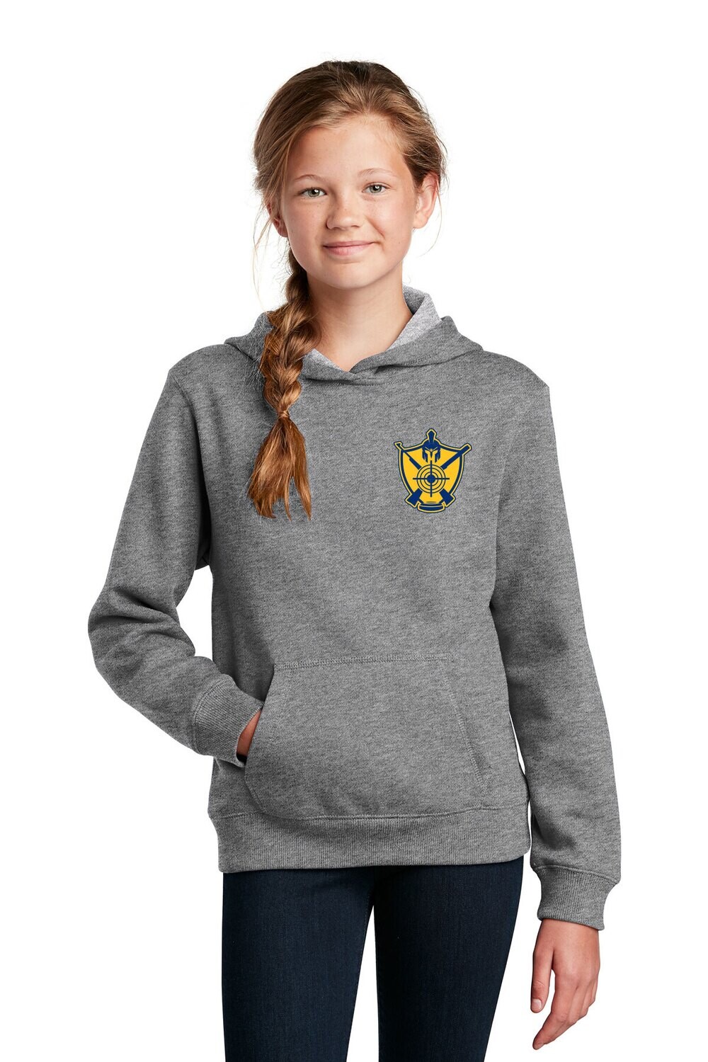 Youth Premium Hooded Sweatshirt-Grey/Navy