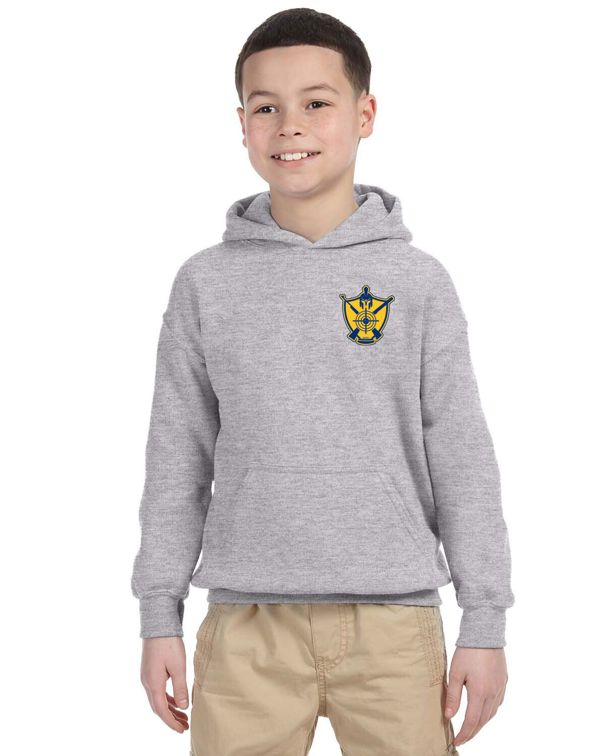 Youth Heavy Blend Hooded Sweatshirt-Grey/Navy/Gold