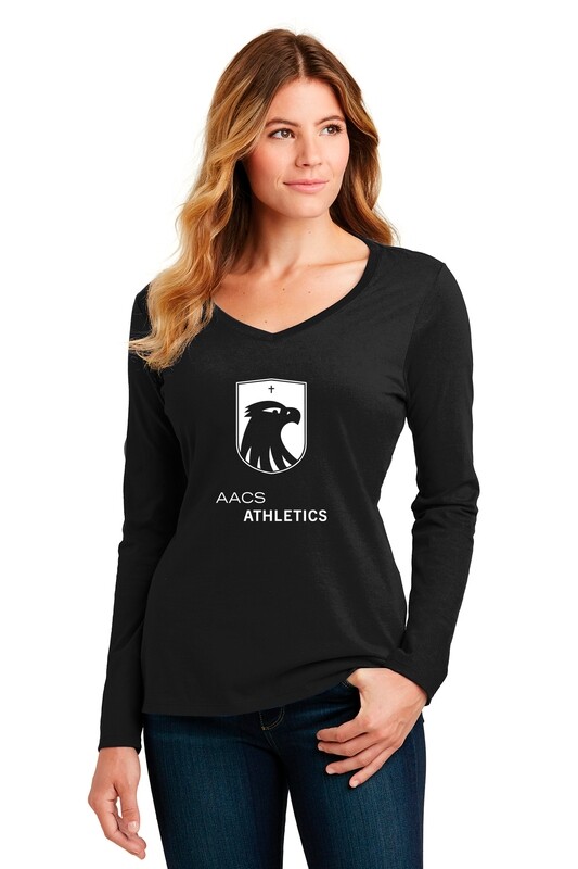 Ladies V-Neck Long Sleeve Cotton Tee- Grey, Black, Royal