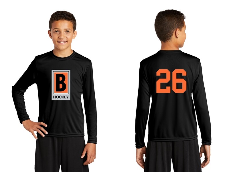 Youth Long Sleeve Performance Tee-Black/ Iron Grey