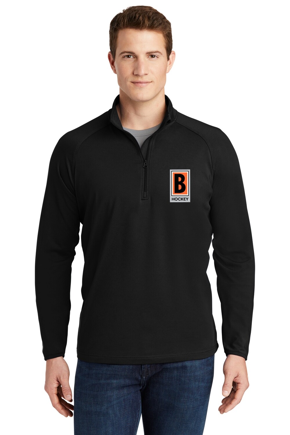 1/4 Zip Stretch Pullover:Black/ Charcoal Heather