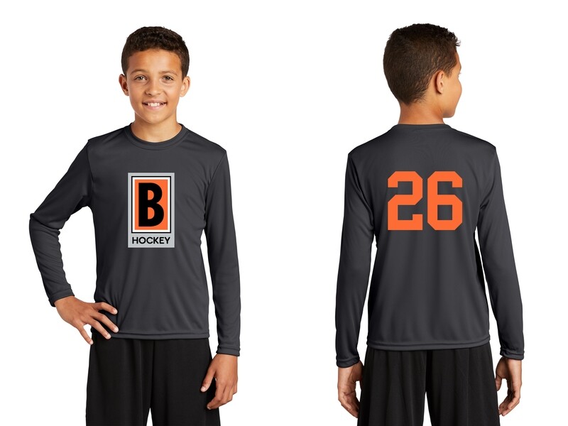 Youth Long Sleeve Performance Tee-Black/ Iron Grey