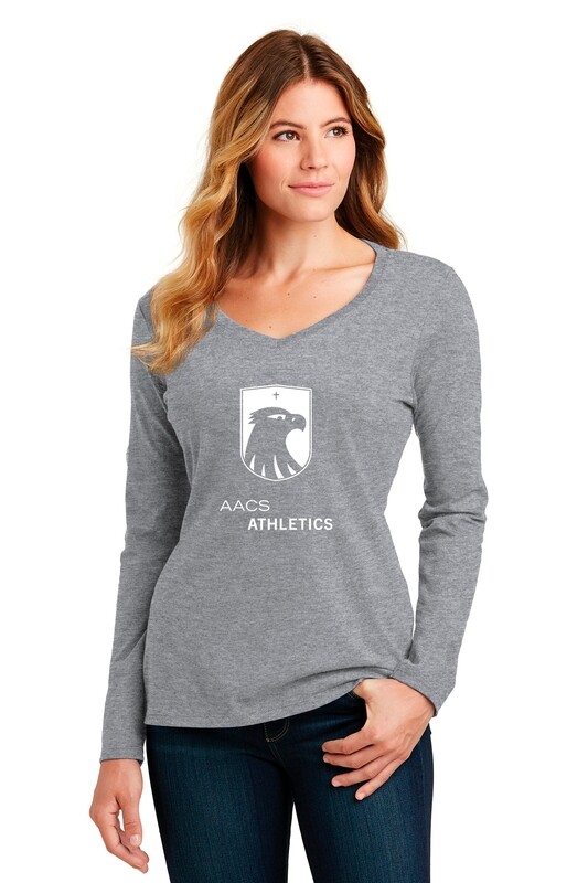 Ladies V-Neck Long Sleeve Cotton Tee- Grey, Black, Royal