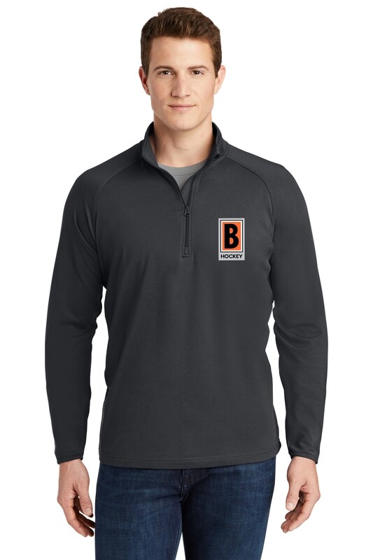1/4 Zip Stretch Pullover:Black/ Charcoal Heather