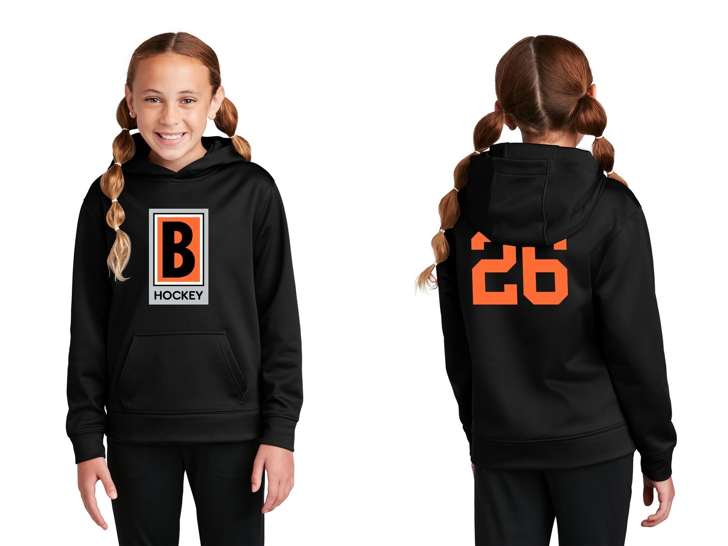 Youth Performance Fleece Hooded Pullover -Black/ Dark Grey