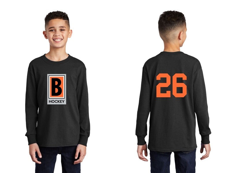 Youth Long Sleeve Core Cotton Tee-Black/ Charcoal/ Orange