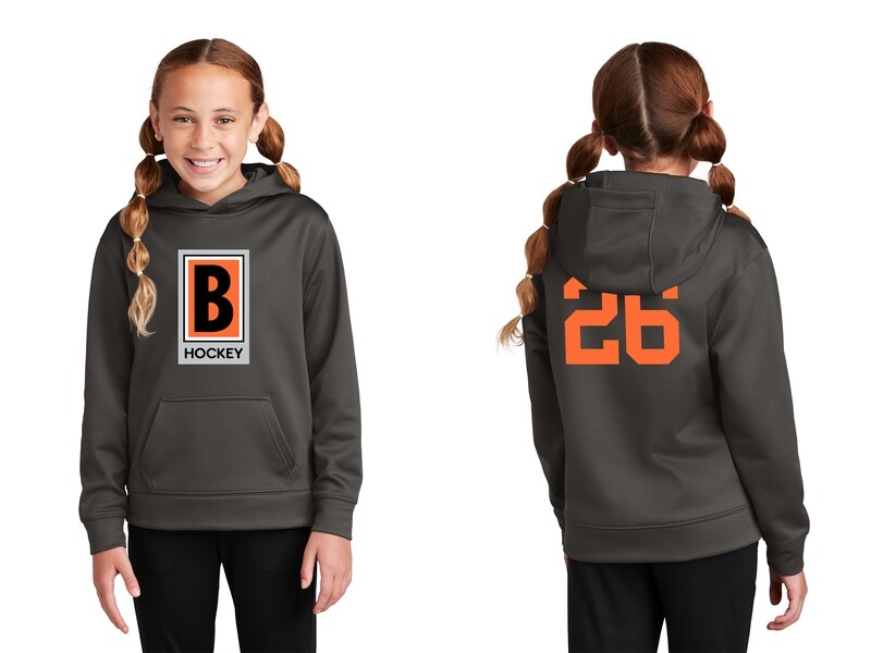 Youth Performance Fleece Hooded Pullover -Black/ Dark Grey