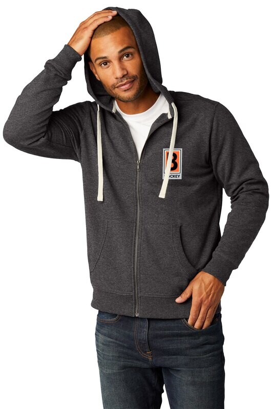 Adult Fleece Full Zip Hoodie- Black/ Heather Grey/ Light Heather Grey