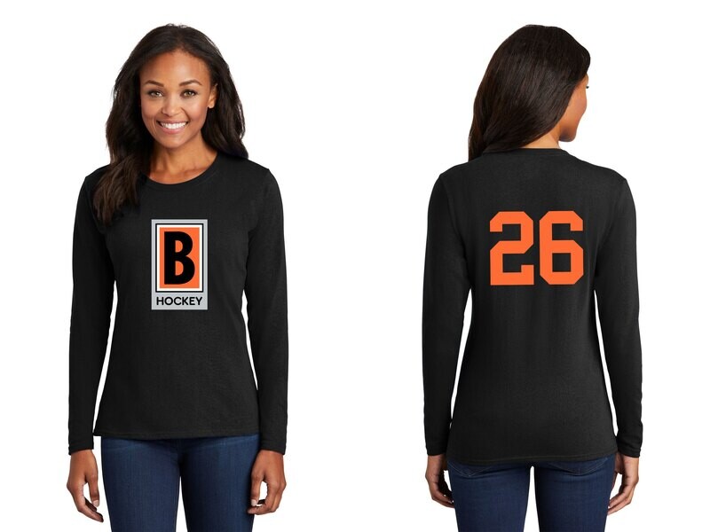 Ladies Long Sleeve Core Cotton Tee - Black/ Athletic Heather/ Charcoal