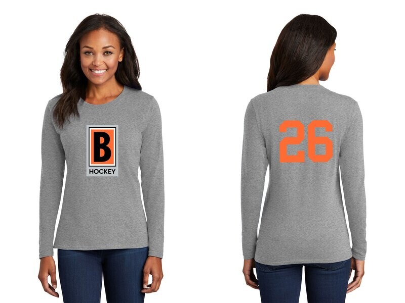 Ladies Long Sleeve Core Cotton Tee - Black/ Athletic Heather/ Charcoal