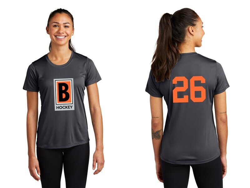 Ladies Performance Tee-Black/ Iron Grey
