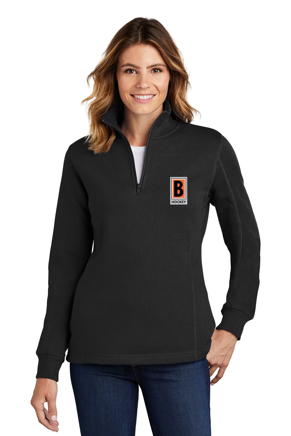Ladies 1/4 Zip Sweatshirt- Black/ Vintage Heather Ladies 1/4 Zip Sweatshirt- Black/ Vintage Heather