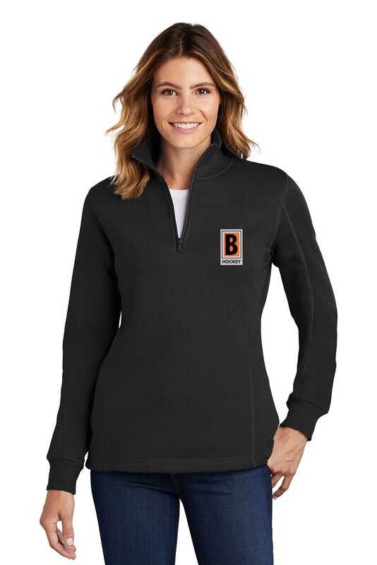 Ladies 1/4 Zip Sweatshirt- Black/ Vintage Heather