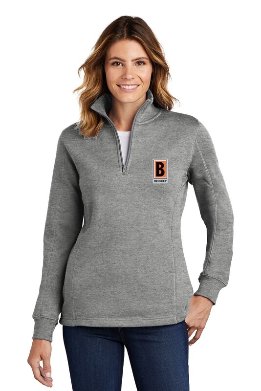 Ladies 1/4 Zip Sweatshirt- Black/ Vintage Heather