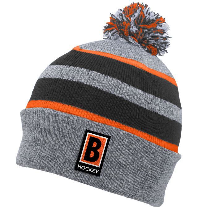 Pom-Pom Beanie: Heather, Black and Orange