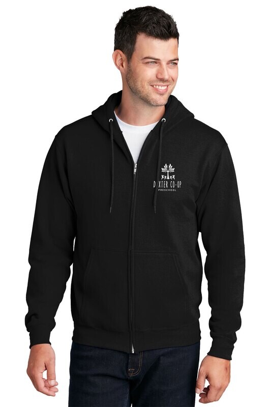 Unisex Core Fleece Full-Zip Hooded Sweatshirt - Athletic Grey/ Black/ Navy
