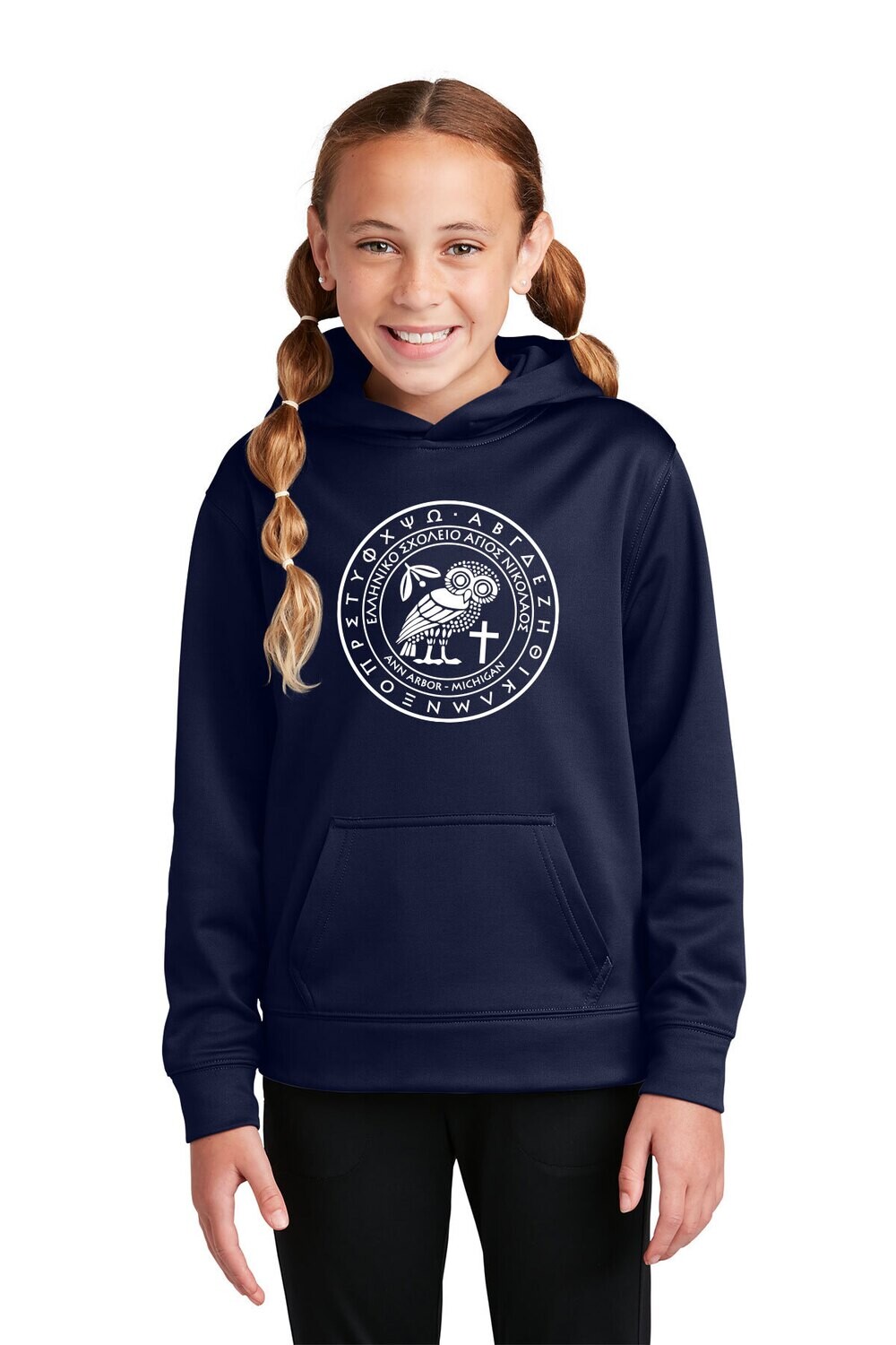 Youth Performance Fleece Hooded Sweatshirt- Navy