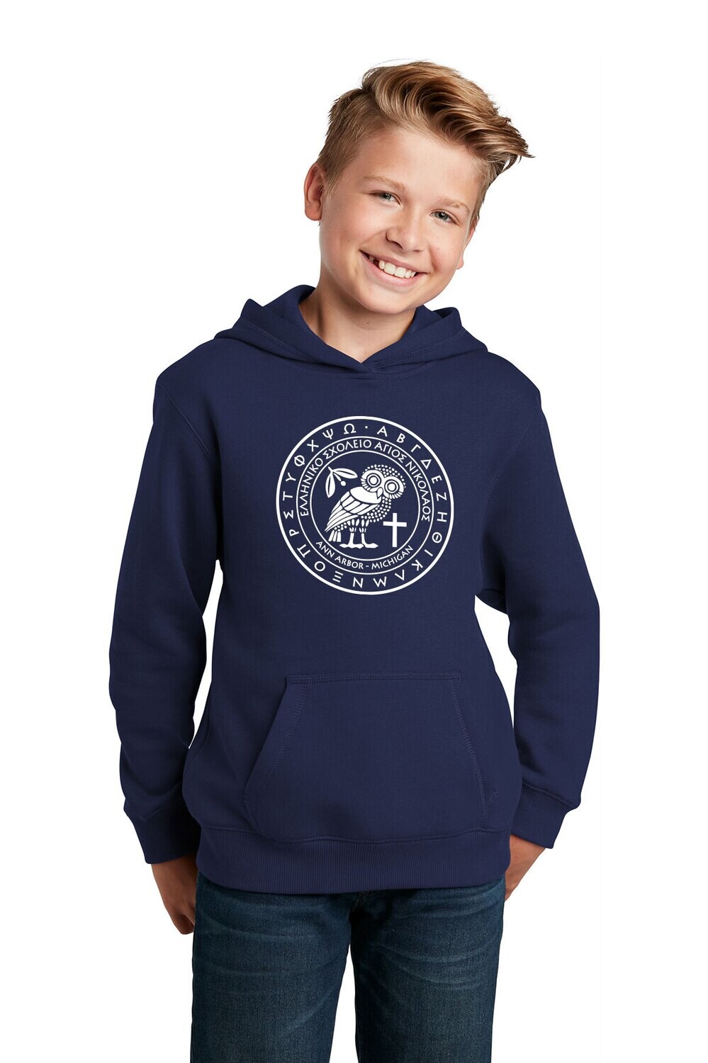 Youth Pullover Hooded Sweatshirt -Navy