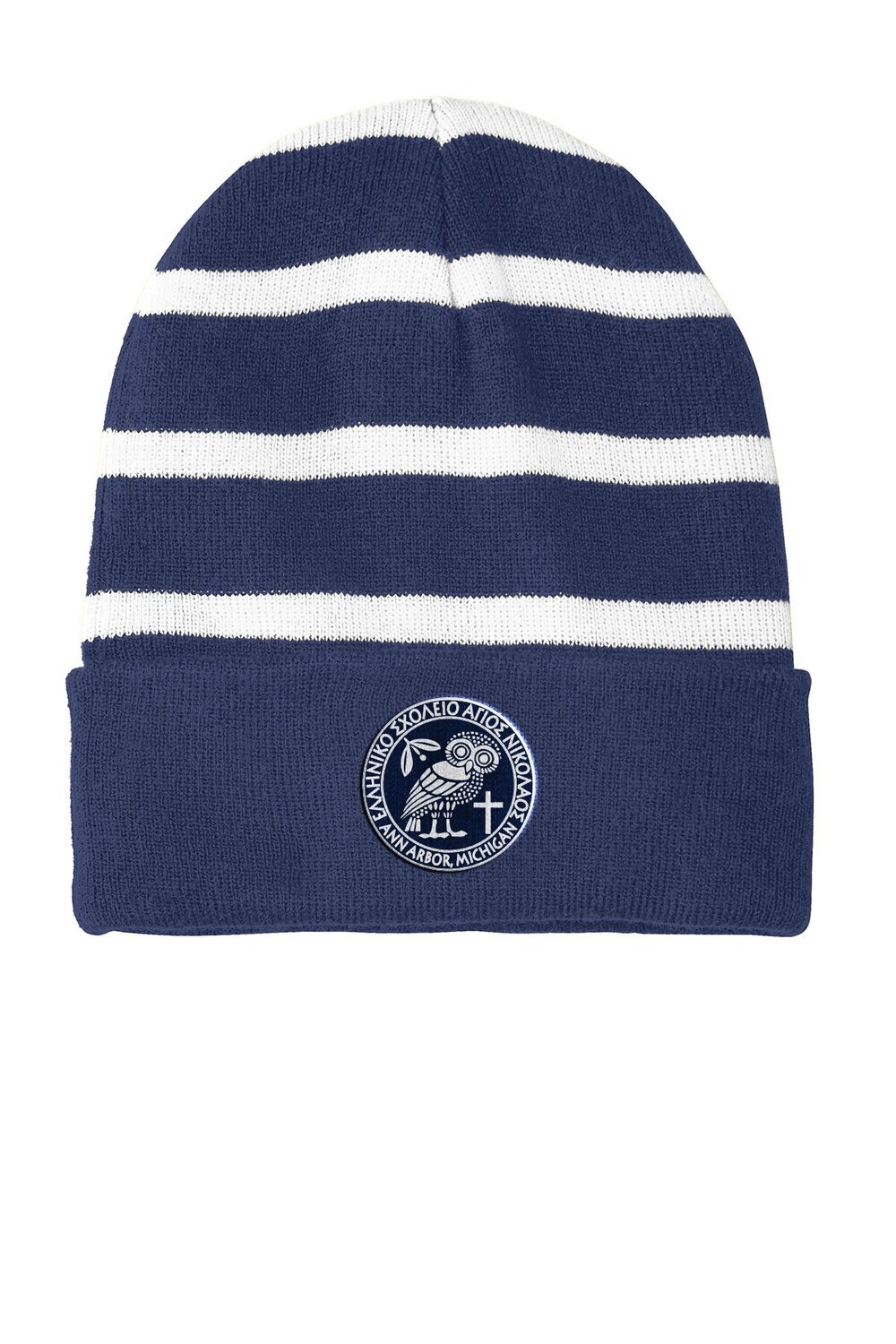 Striped Beanie- Navy