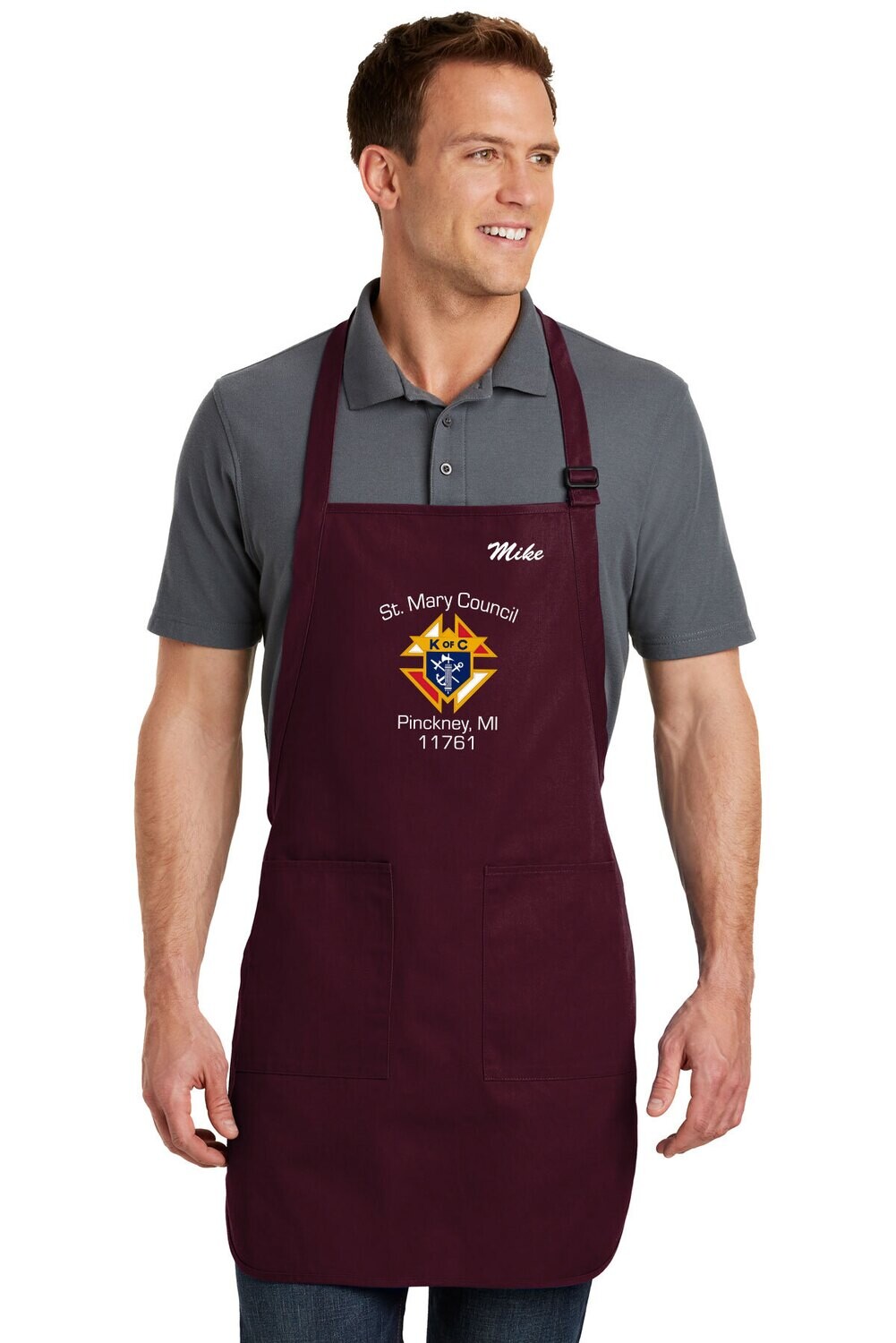 PA Full Length Apron with Pockets- Maroon