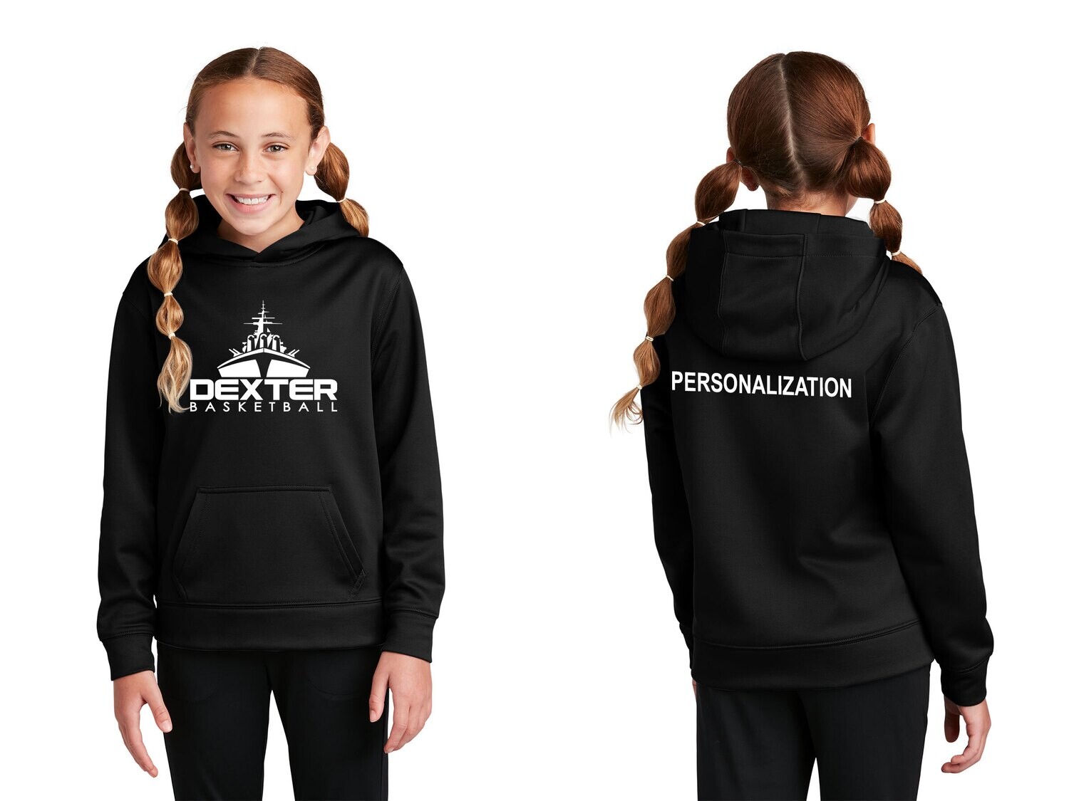 Youth Performance Fleece Hooded Pullover-Black