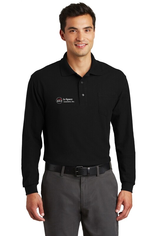 Silk Touch Long Sleeve Polo with Pocket- Black