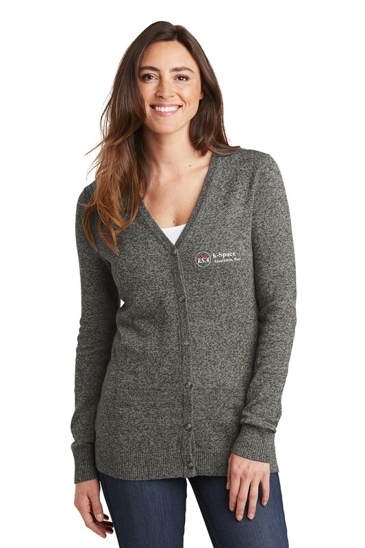 Ladies Marled Cardigan Sweater- Black, Grey
