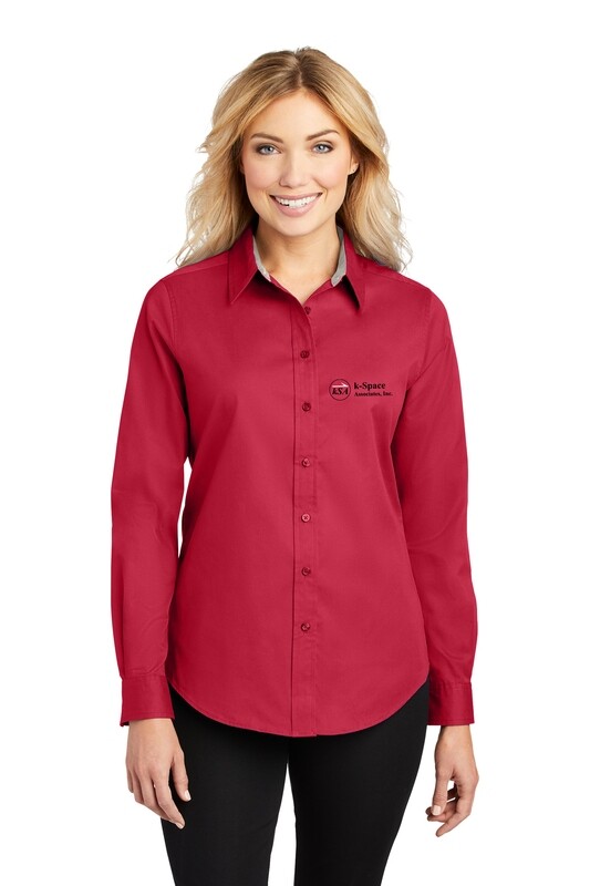 Ladies Long Sleeve Easy Care Button-Up - Black, Red, Steel Grey