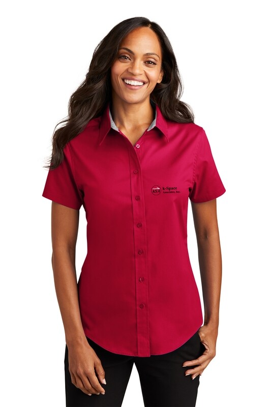 Ladies Short Sleeve Easy Care Button Up - Black, Red, Steel Grey