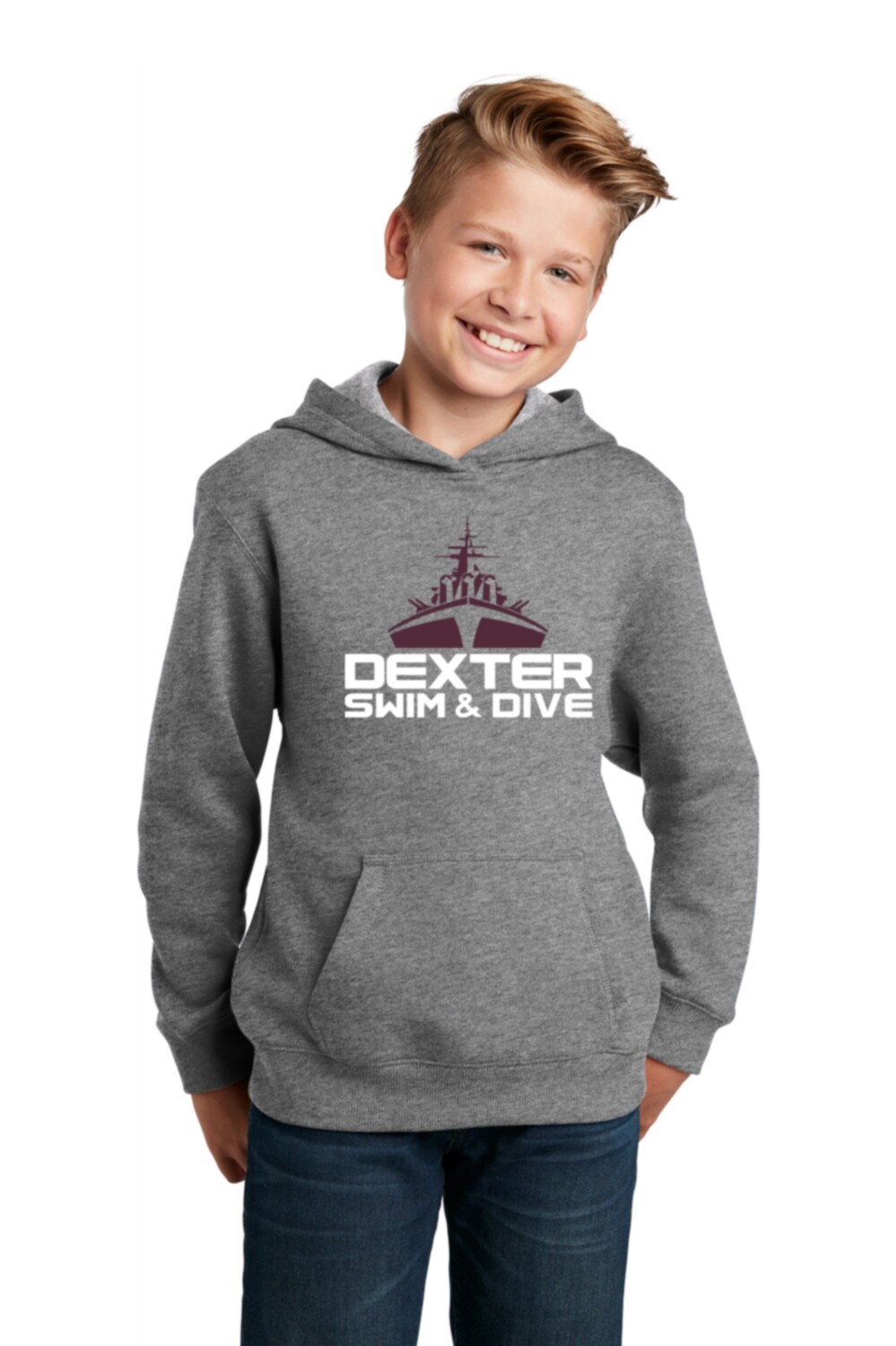 Youth Cotton Hooded Sweatshirt - Heather Grey/Dk Heather Grey