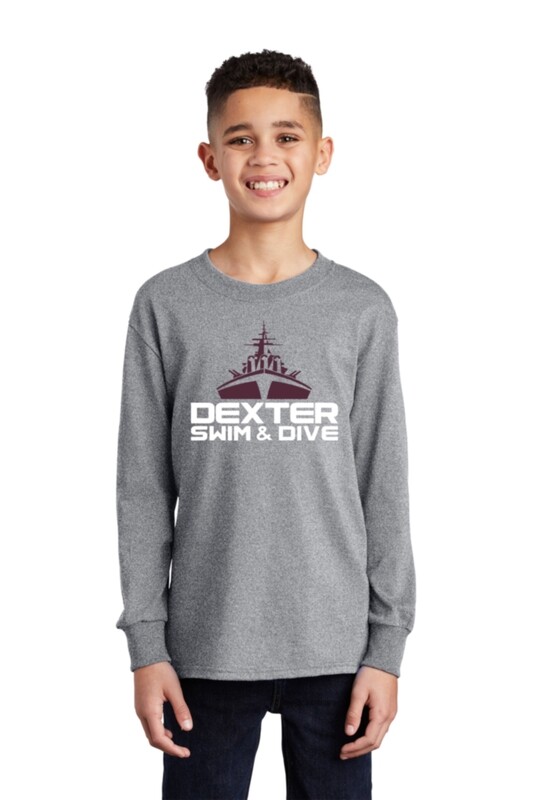 Youth Soft Cotton Long Sleeve Tee - Maroon or Heather Grey