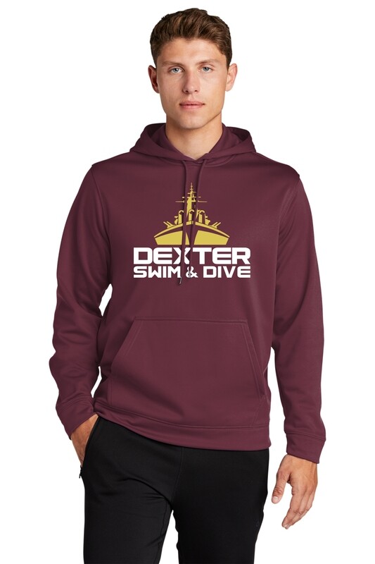 Adult Unisex Performance Fleece Hooded Pullover - Maroon/Dark Grey