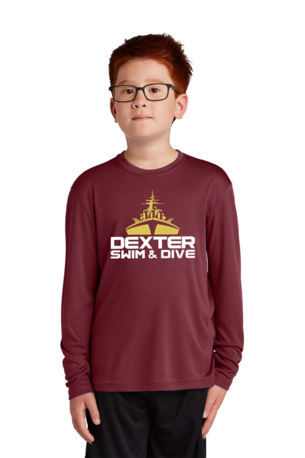 Youth Performance Long Sleeve Tee: Maroon/Iron Grey