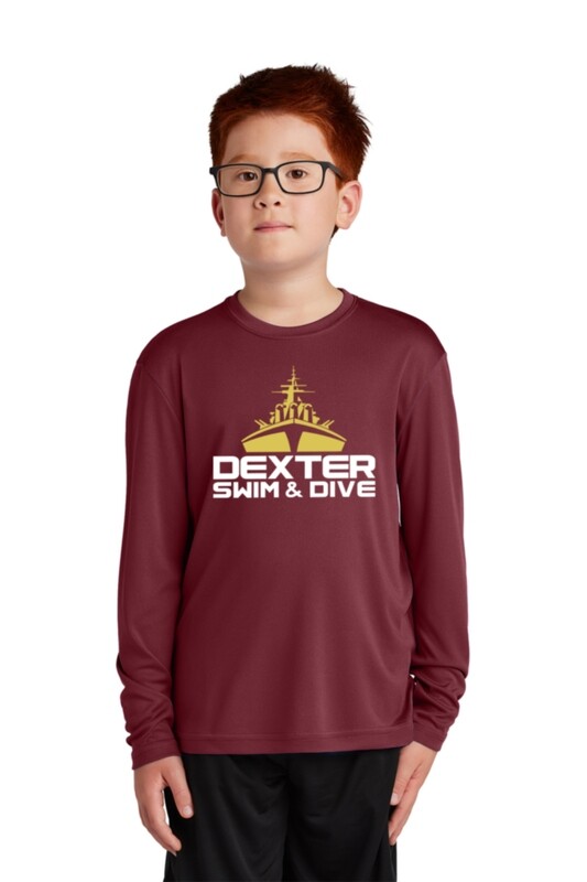 Youth Performance Long Sleeve Tee: Maroon/Iron Grey