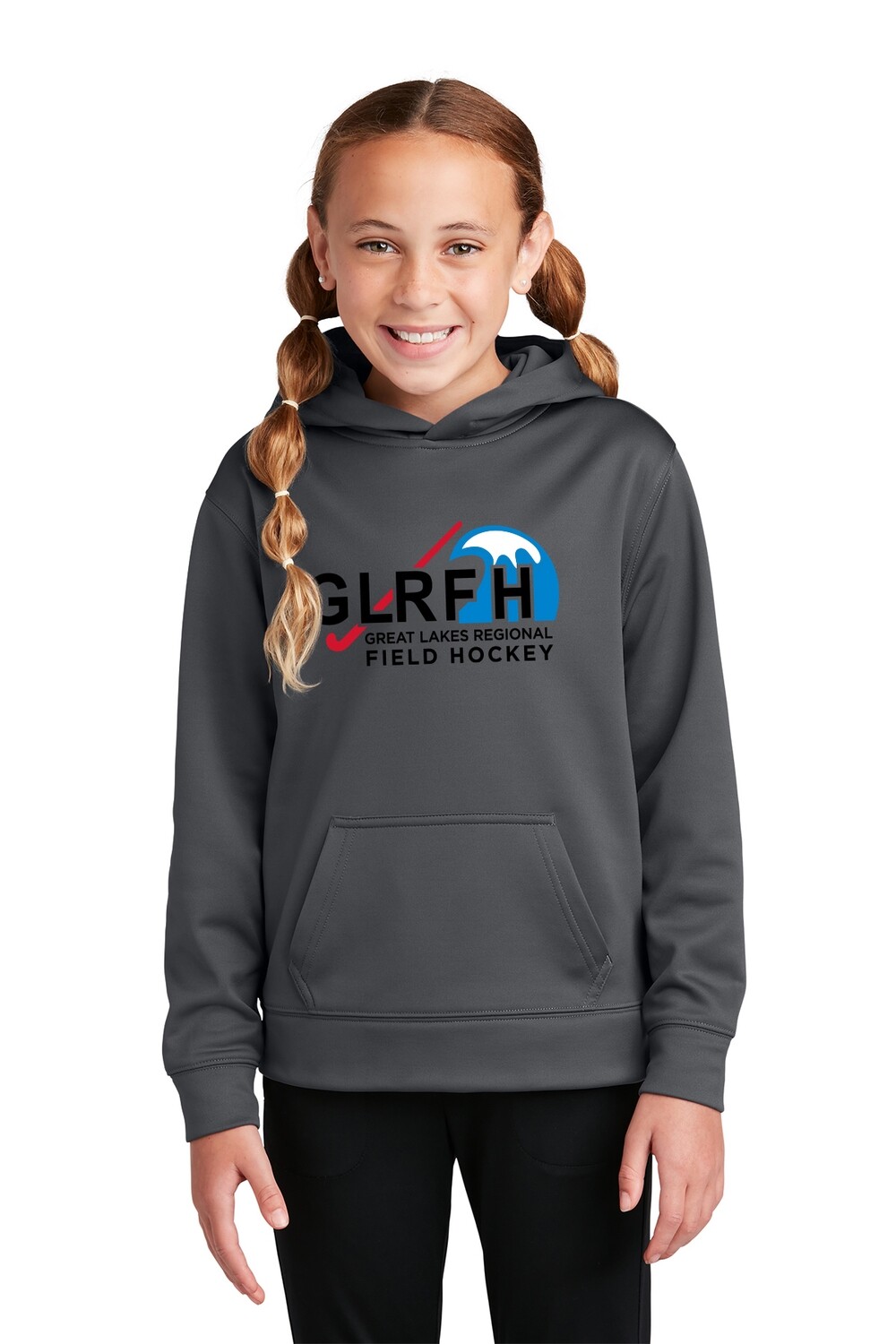 Youth Performance  Fleece Hooded Pullover - Black/Royal/ Red or Dark Grey