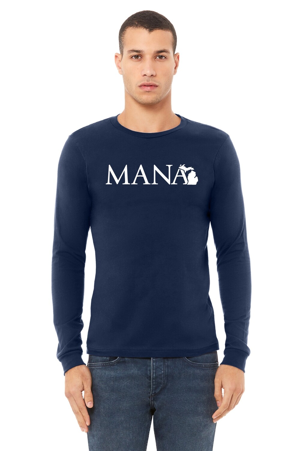 BELLA+CANVAS Unisex Jersey Long Sleeve Tee: Navy/ White