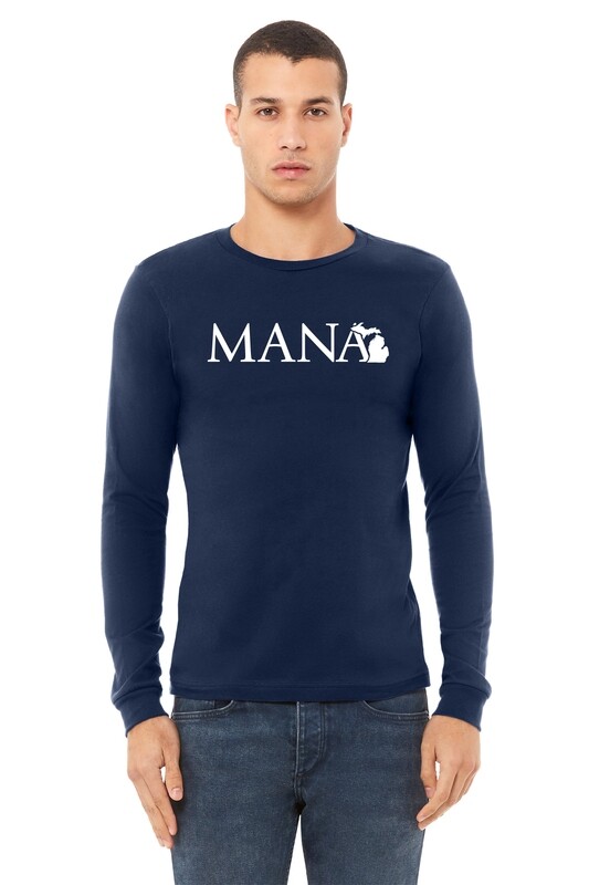BELLA+CANVAS Unisex Jersey Long Sleeve Tee: Navy/ White