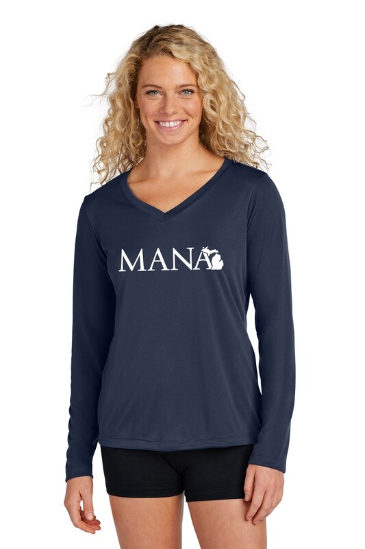 Ladies Long Sleeve Performance Tee - Navy/Charcoal/White