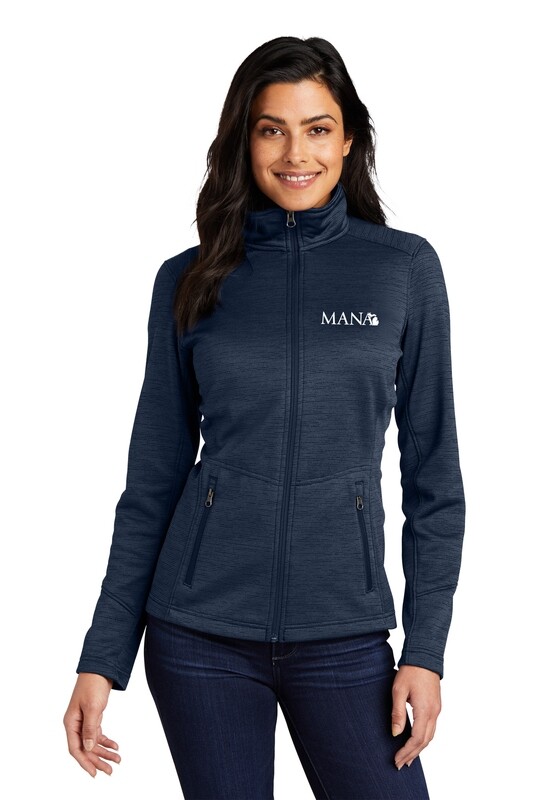 Ladies Digi Striped Fleece Jacket- Navy/ Grey