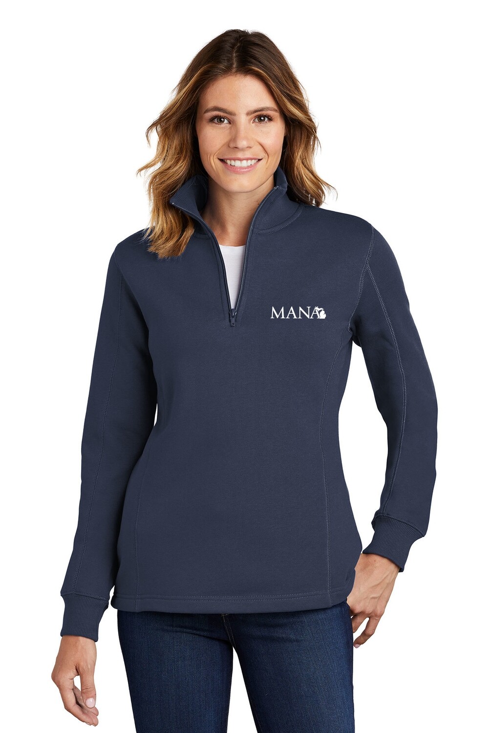 Ladies 1/4 Zip Sweatshirt- Navy/ Athletic Heather/ Vintage Heather/ White