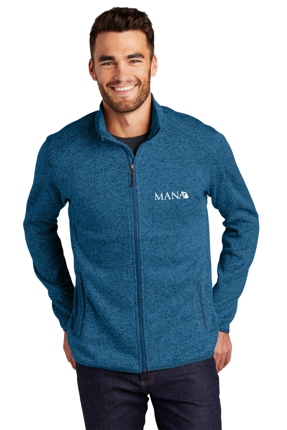 Sweater Fleece Jacket- Medium Blue Heather/ Grey Heather