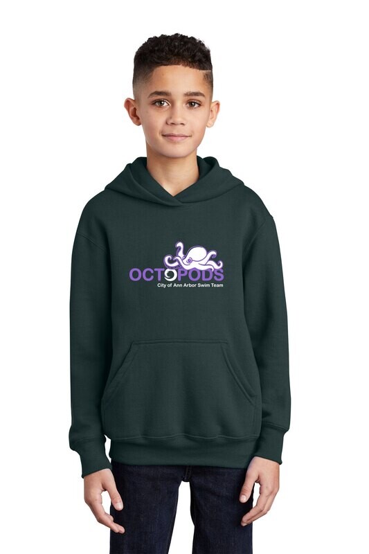 Youth Core Fleece Pullover Hooded Sweatshirt-Dark Green