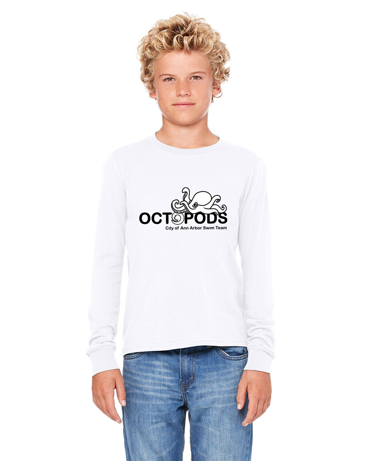 Youth Soft Cotton Long Sleeve T-Shirt- White/ Heather Grey