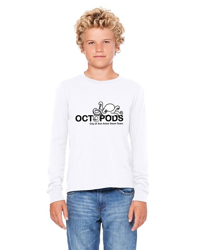 Youth Soft Cotton Long Sleeve T-Shirt- White/ Heather Grey