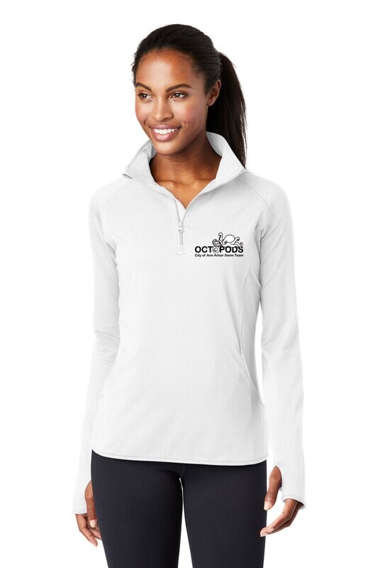 Ladies Performance 1/4 Zip - White/Heather Grey/ Forest
