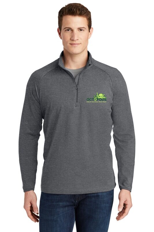 1/4 Zip Stretch Pullover: Charcoal Grey Heather/ White/ Forest