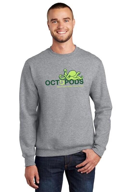 Cotton Pullover Crewneck Sweatshirt- Athletic Grey/ White/ Dark Green