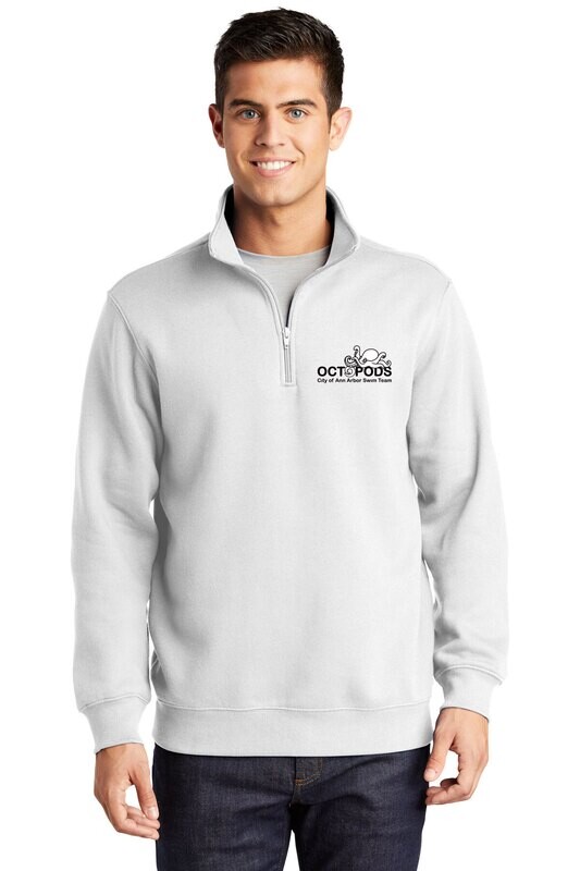 1/4 Zip Sweatshirt- White/ Athletic Heather/ Forest